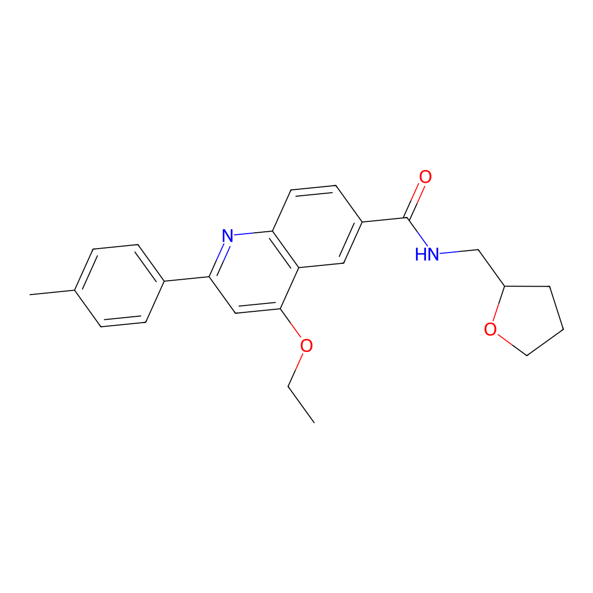 4-ethoxy-N-((tetrahydrofuran-2-yl)methyl)-2-(p-tolyl)quinoline-6-carboxamide molecular structure, CAS 1040652-59-2