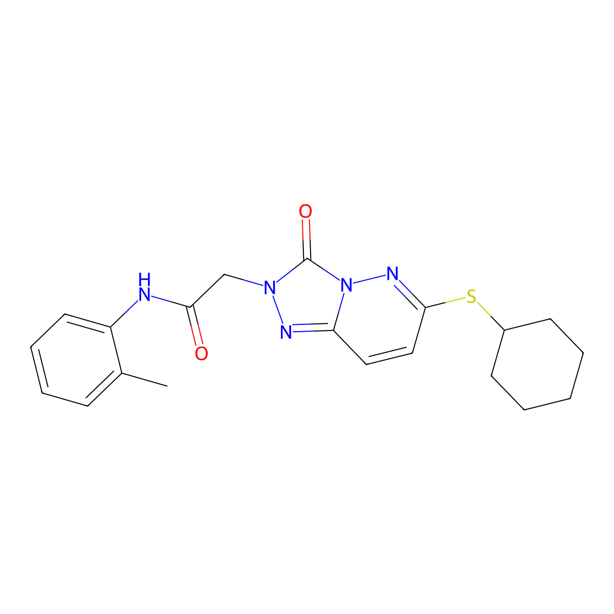 2-[6-(cyclohexylsulfanyl)-3-oxo-2H,3H-[1,2,4]triazolo[4,3-b]pyridazin-2-yl]-N-(2-methylphenyl)acetamide molecular structure, CAS 1040652-64-9