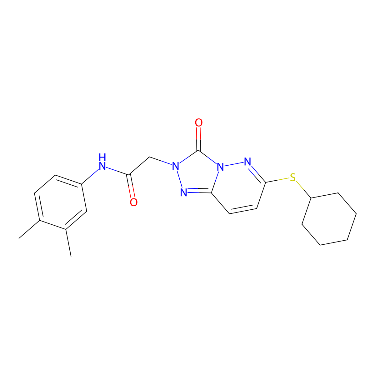 2-[6-(cyclohexylsulfanyl)-3-oxo-2H,3H-[1,2,4]triazolo[4,3-b]pyridazin-2-yl]-N-(3,4-dimethylphenyl)acetamide molecular structure, CAS 1040652-71-8