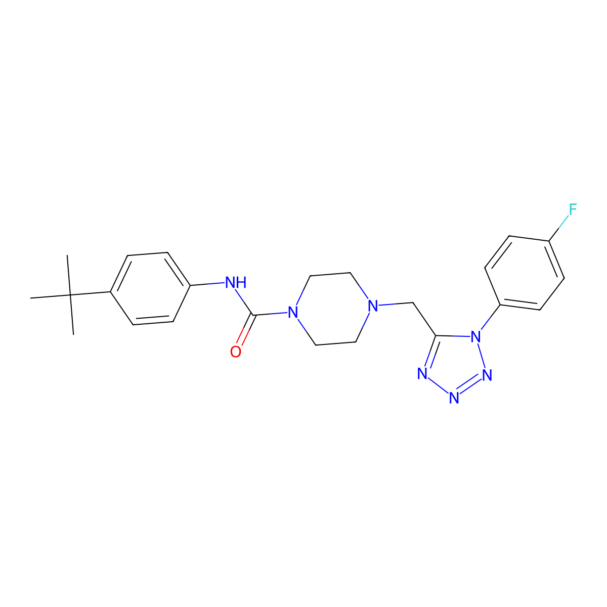 N-(4-(tert-butyl)phenyl)-4-((1-(4-fluorophenyl)-1H-tetrazol-5-yl)methyl)piperazine-1-carboxamide molecular structure, CAS 1040652-72-9