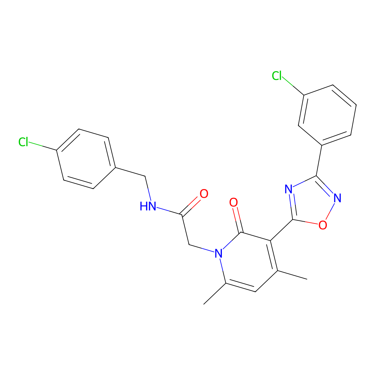 N-(4-chlorobenzyl)-2-(3-(3-(3-chlorophenyl)-1,2,4-oxadiazol-5-yl)-4,6-dimethyl-2-oxopyridin-1(2H)-yl)acetamide molecular structure, CAS 1040652-74-1