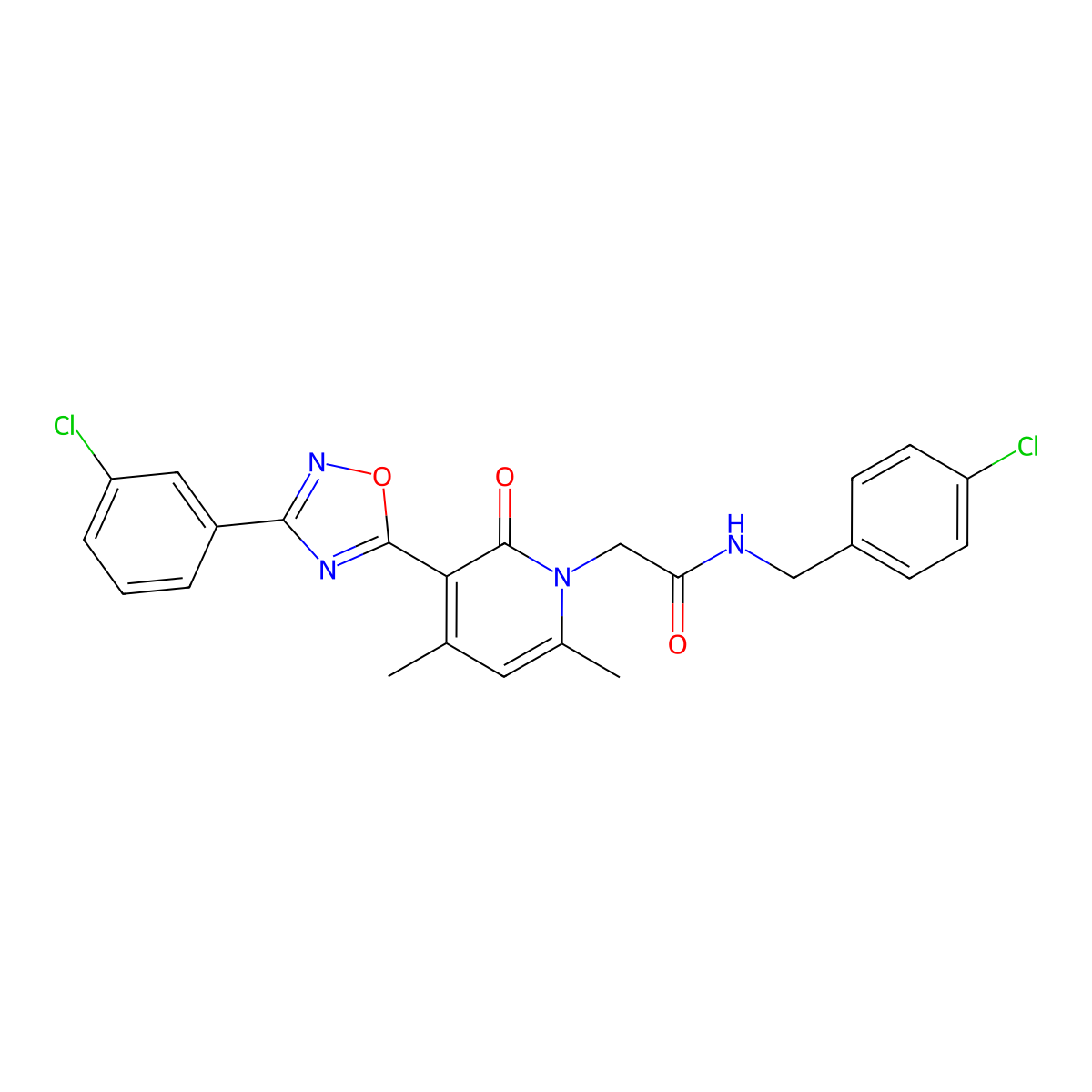 N-(4-chlorobenzyl)-2-(3-(3-(3-chlorophenyl)-1,2,4-oxadiazol-5-yl)-4,6-dimethyl-2-oxopyridin-1(2H)-yl)acetamide molecular structure, CAS 1040652-74-1