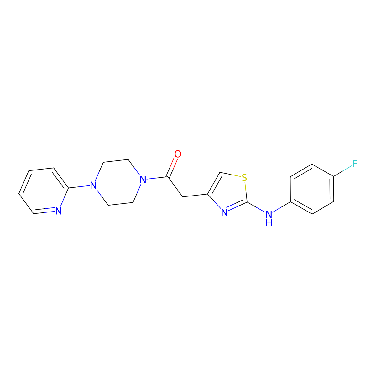 2-{2-[(4-Fluorophenyl)amino]-1,3-thiazol-4-yl}-1-[4-(pyridin-2-yl)piperazin-1-yl]ethan-1-one molecular structure, CAS 1040652-76-3