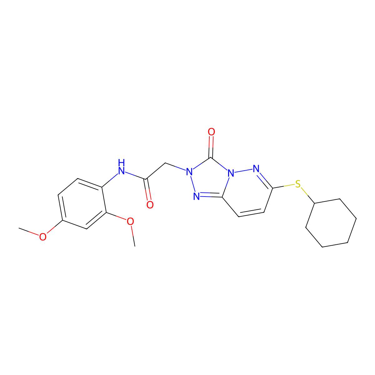 2-[6-(cyclohexylsulfanyl)-3-oxo-2H,3H-[1,2,4]triazolo[4,3-b]pyridazin-2-yl]-N-(2,4-dimethoxyphenyl)acetamide molecular structure, CAS 1040652-78-5
