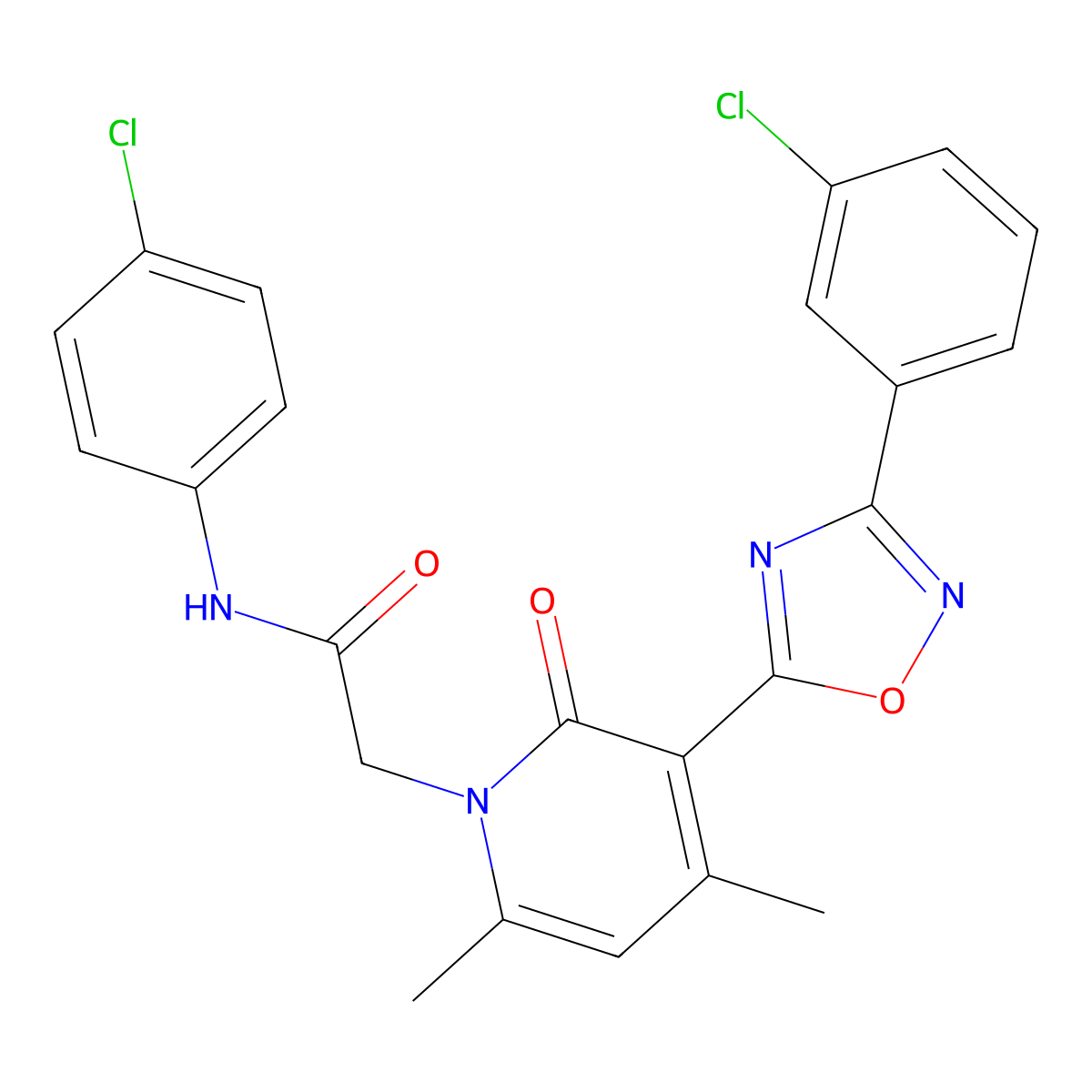 N-(4-chlorophenyl)-2-(3-(3-(3-chlorophenyl)-1,2,4-oxadiazol-5-yl)-4,6-dimethyl-2-oxopyridin-1(2H)-yl)acetamide molecular structure, CAS 1040652-81-0