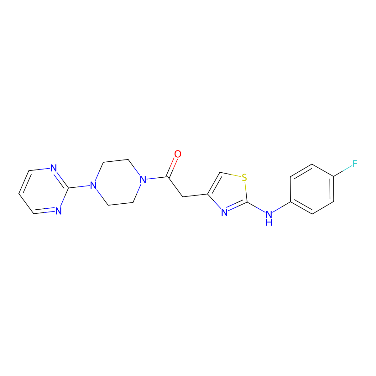 2-{2-[(4-Fluorophenyl)amino]-1,3-thiazol-4-yl}-1-[4-(pyrimidin-2-yl)piperazin-1-yl]ethan-1-one molecular structure, CAS 1040652-83-2