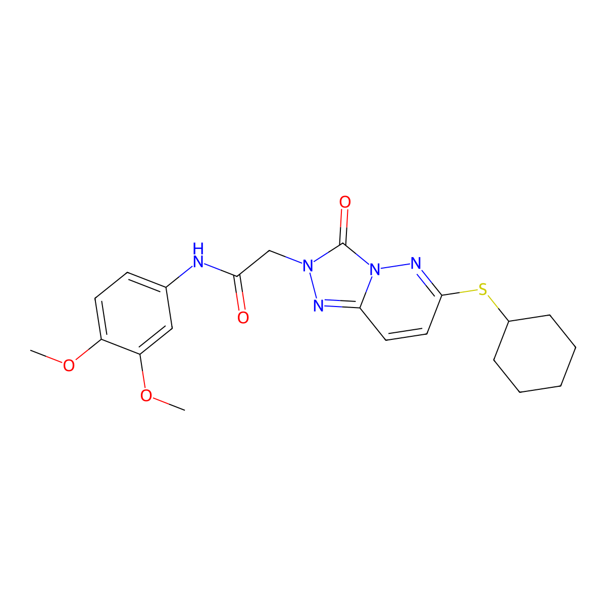 2-[6-(cyclohexylsulfanyl)-3-oxo-2H,3H-[1,2,4]triazolo[4,3-b]pyridazin-2-yl]-N-(3,4-dimethoxyphenyl)acetamide molecular structure, CAS 1040652-85-4