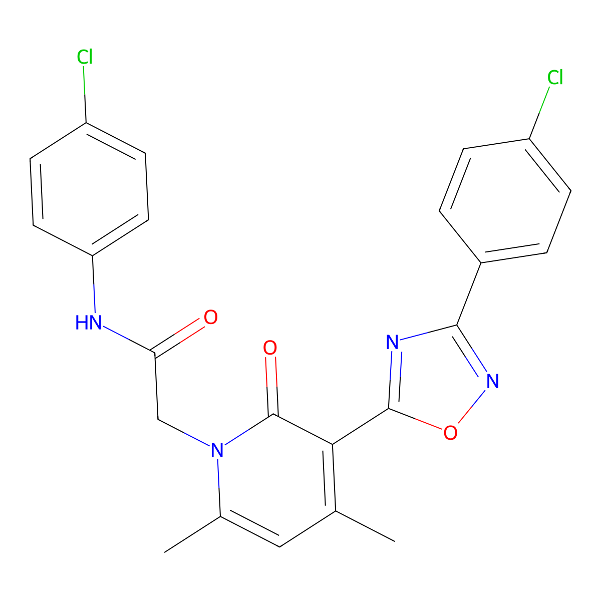 N-(4-chlorophenyl)-2-(3-(3-(4-chlorophenyl)-1,2,4-oxadiazol-5-yl)-4,6-dimethyl-2-oxopyridin-1(2H)-yl)acetamide molecular structure, CAS 1040652-88-7