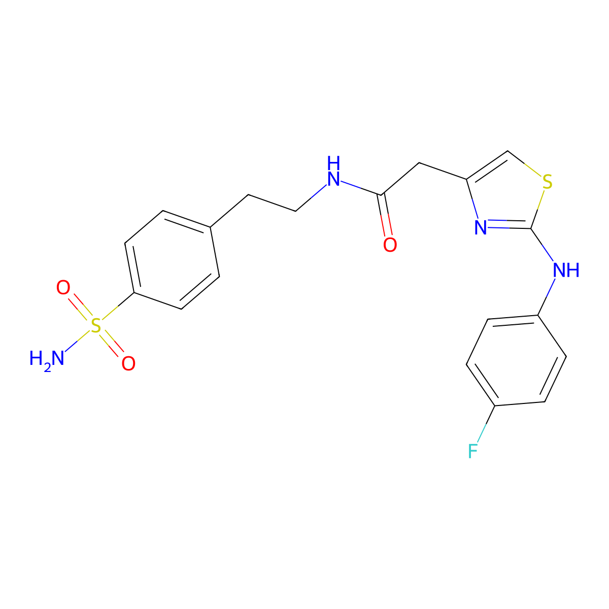 2-{2-[(4-fluorophenyl)amino]-1,3-thiazol-4-yl}-N-[2-(4-sulfamoylphenyl)ethyl]acetamide molecular structure, CAS 1040652-90-1