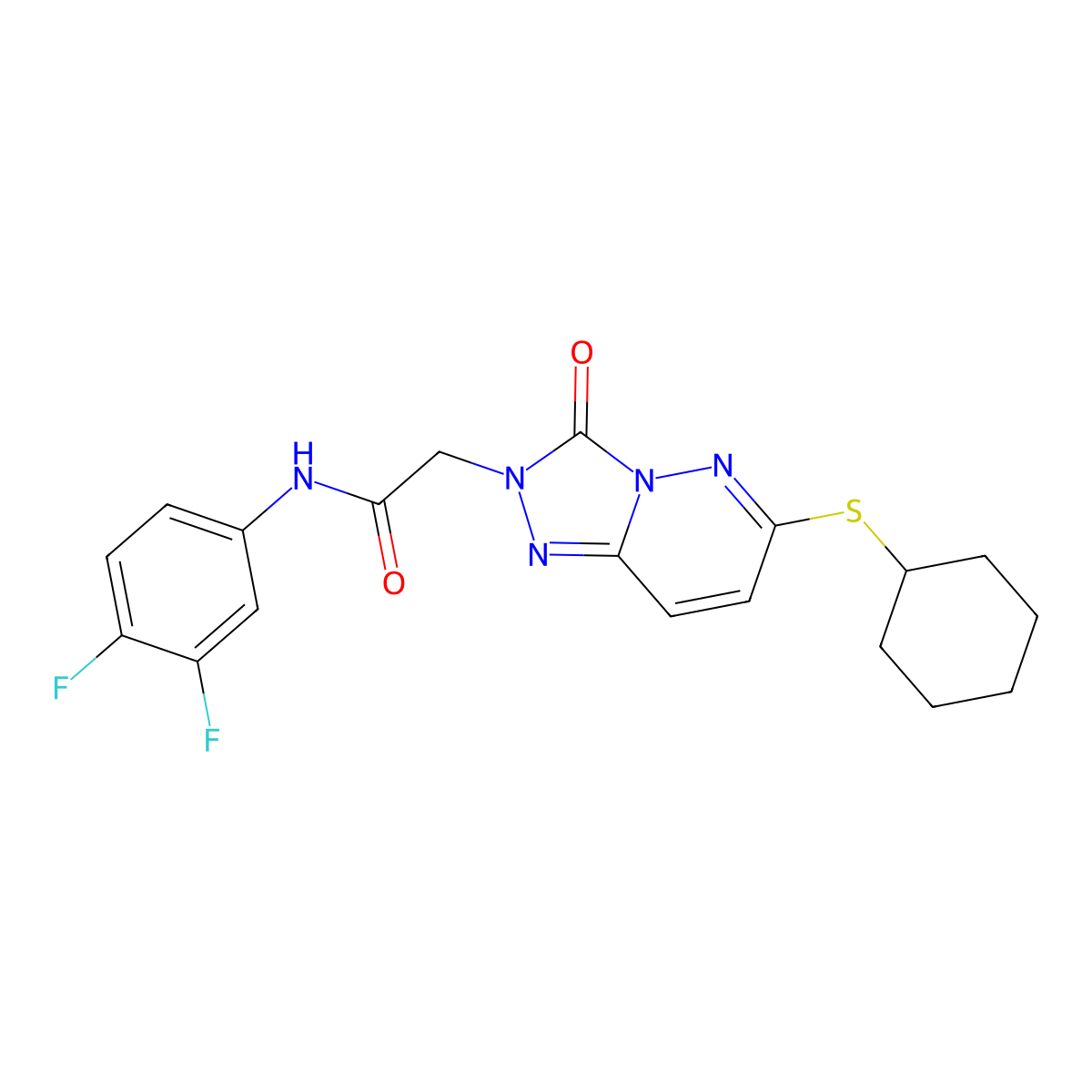 2-[6-(cyclohexylsulfanyl)-3-oxo-2H,3H-[1,2,4]triazolo[4,3-b]pyridazin-2-yl]-N-(3,4-difluorophenyl)acetamide molecular structure, CAS 1040652-92-3
