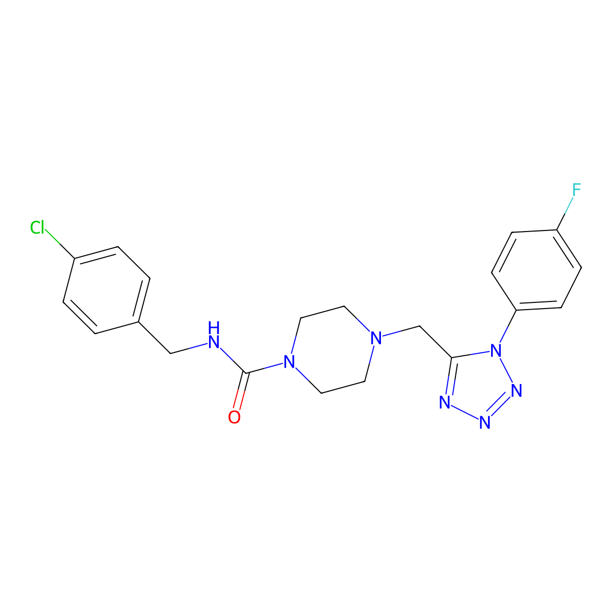N-(4-chlorobenzyl)-4-((1-(4-fluorophenyl)-1H-tetrazol-5-yl)methyl)piperazine-1-carboxamide molecular structure, CAS 1040652-93-4