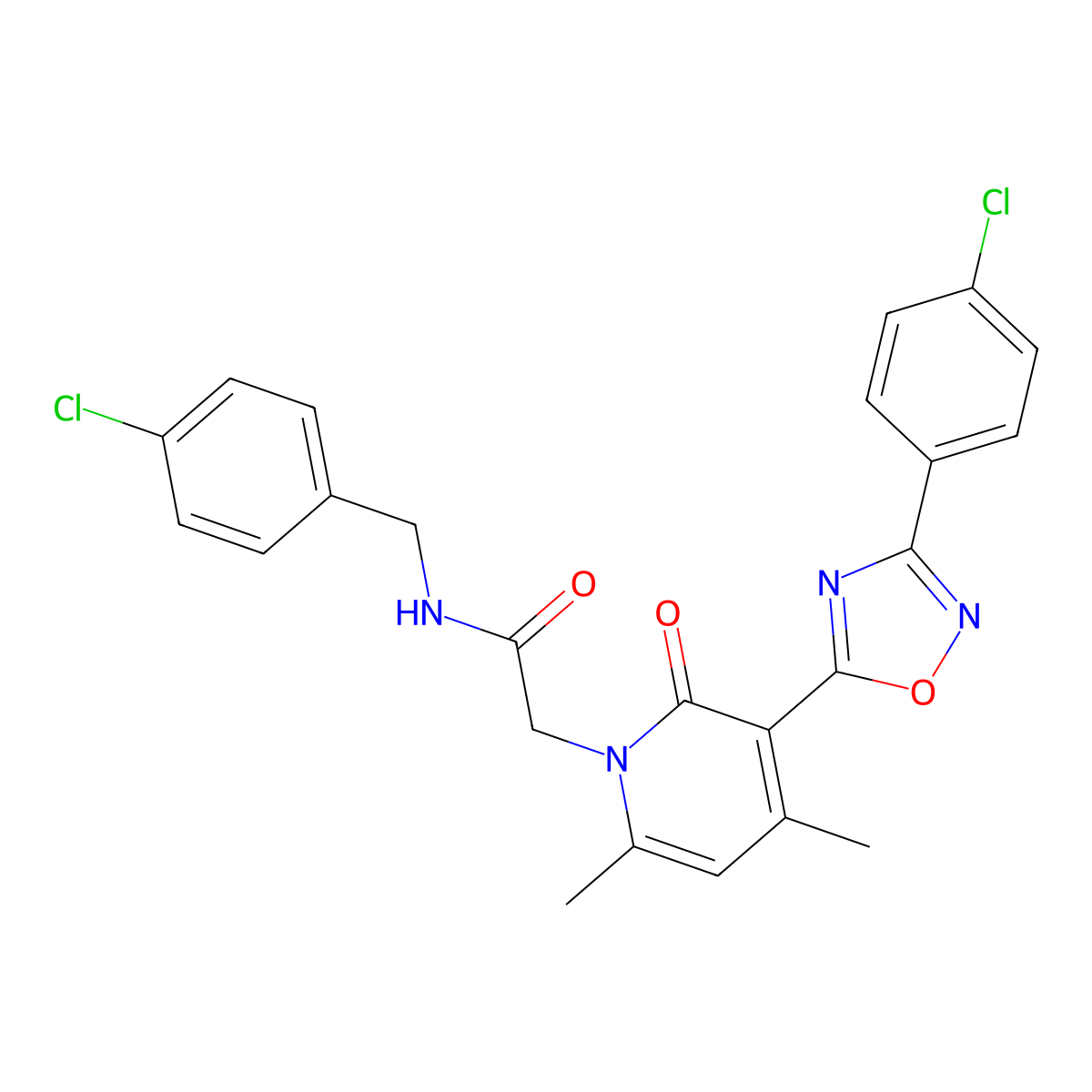 N-(4-chlorobenzyl)-2-(3-(3-(4-chlorophenyl)-1,2,4-oxadiazol-5-yl)-4,6-dimethyl-2-oxopyridin-1(2H)-yl)acetamide molecular structure, CAS 1040652-96-7