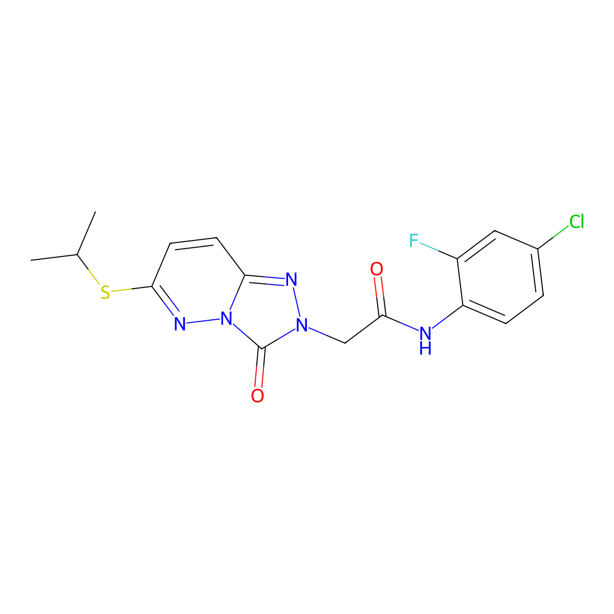 N-(4-chloro-2-fluorophenyl)-2-(3-oxo-6-propan-2-ylsulfanyl-[1,2,4]triazolo[4,3-b]pyridazin-2-yl)acetamide molecular structure, CAS 1040652-97-8