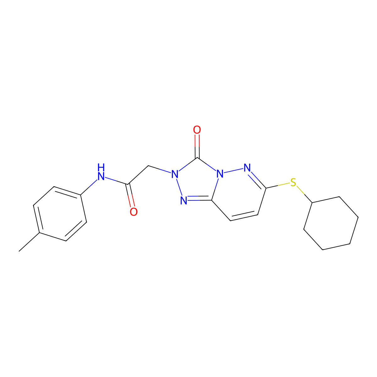 2-[6-(cyclohexylsulfanyl)-3-oxo-2H,3H-[1,2,4]triazolo[4,3-b]pyridazin-2-yl]-N-(4-methylphenyl)acetamide molecular structure, CAS 1040653-00-6