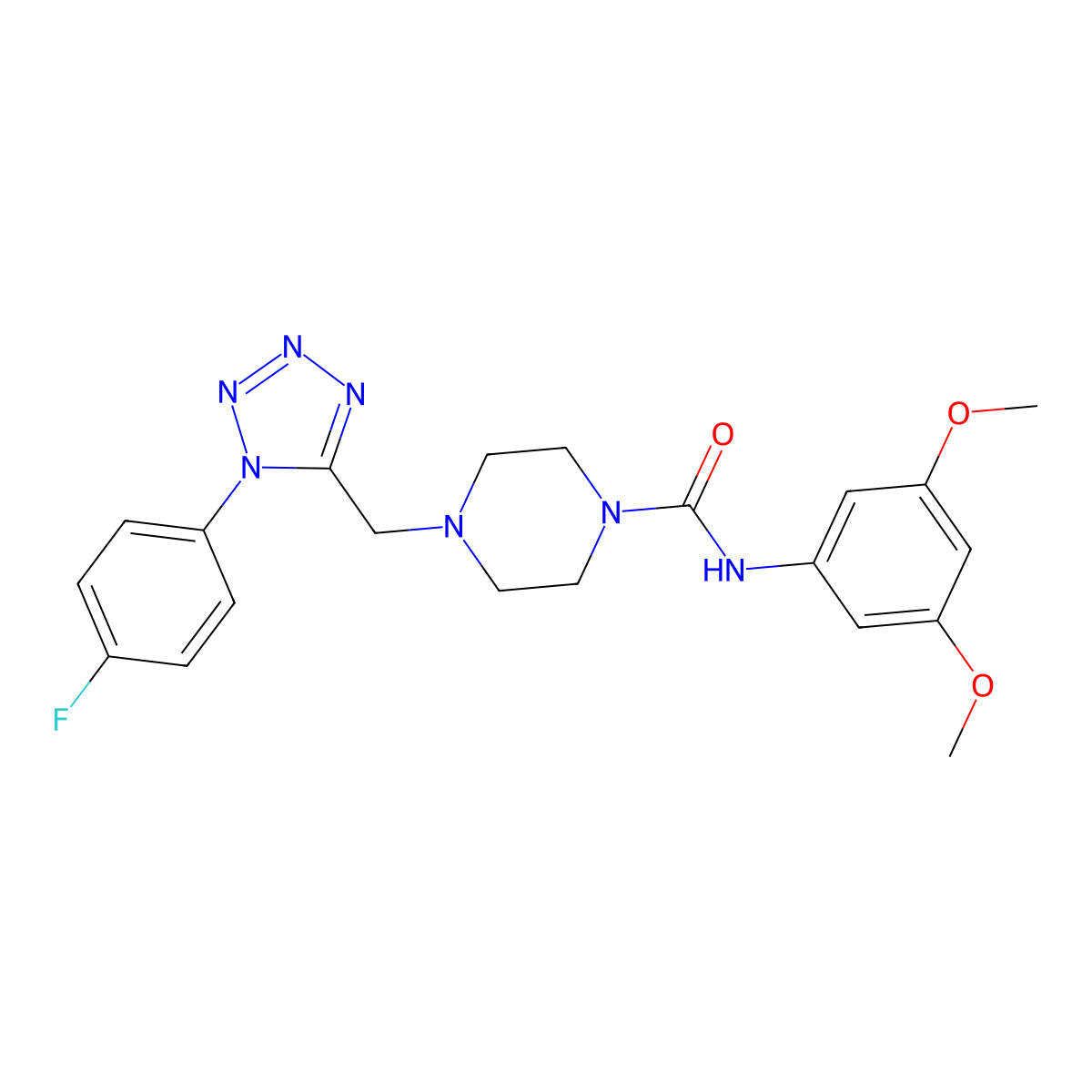 N-(3,5-dimethoxyphenyl)-4-((1-(4-fluorophenyl)-1H-tetrazol-5-yl)methyl)piperazine-1-carboxamide molecular structure, CAS 1040653-01-7