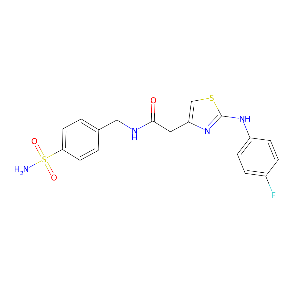 2-{2-[(4-fluorophenyl)amino]-1,3-thiazol-4-yl}-N-[(4-sulfamoylphenyl)methyl]acetamide molecular structure, CAS 1040653-06-2