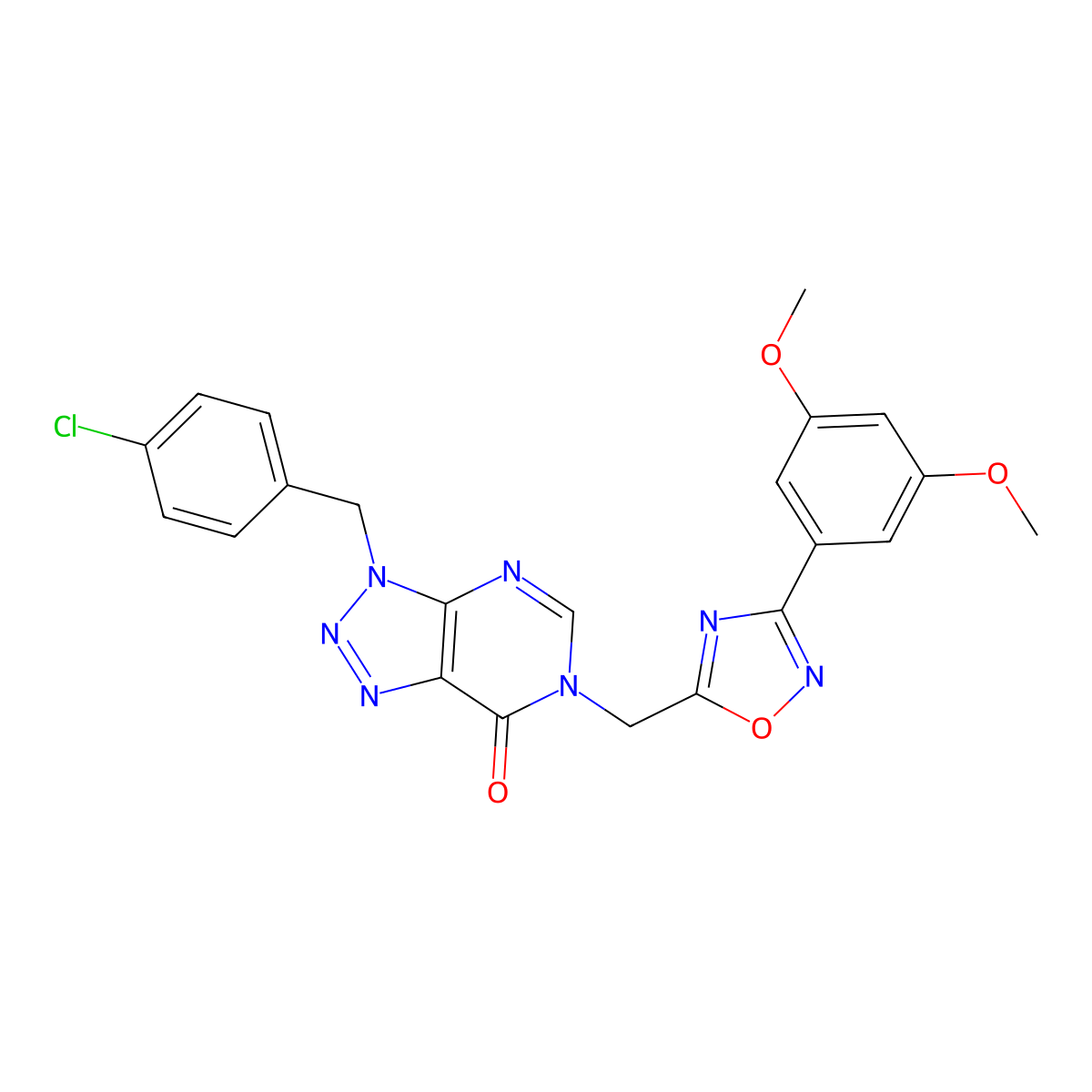 3-(4-chlorobenzyl)-6-{[3-(3,5-dimethoxyphenyl)-1,2,4-oxadiazol-5-yl]methyl}-3,6-dihydro-7H-[1,2,3]triazolo[4,5-d]pyrimidin-7-one molecular structure, CAS 1040653-07-3