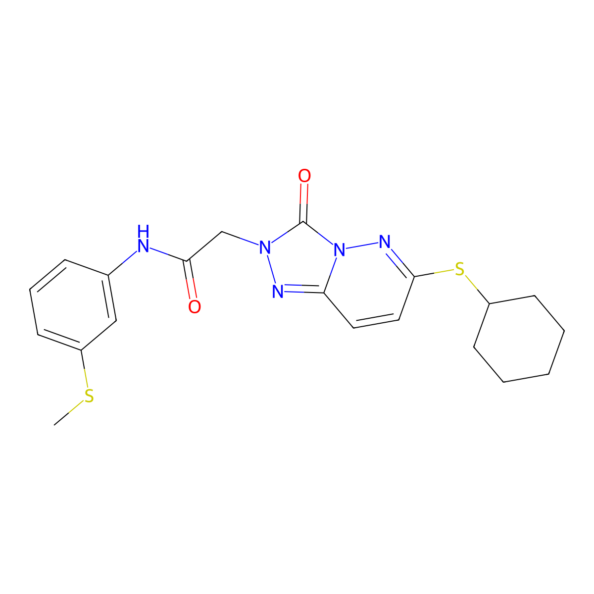 2-[6-(cyclohexylsulfanyl)-3-oxo-2H,3H-[1,2,4]triazolo[4,3-b]pyridazin-2-yl]-N-[3-(methylsulfanyl)phenyl]acetamide molecular structure, CAS 1040653-08-4