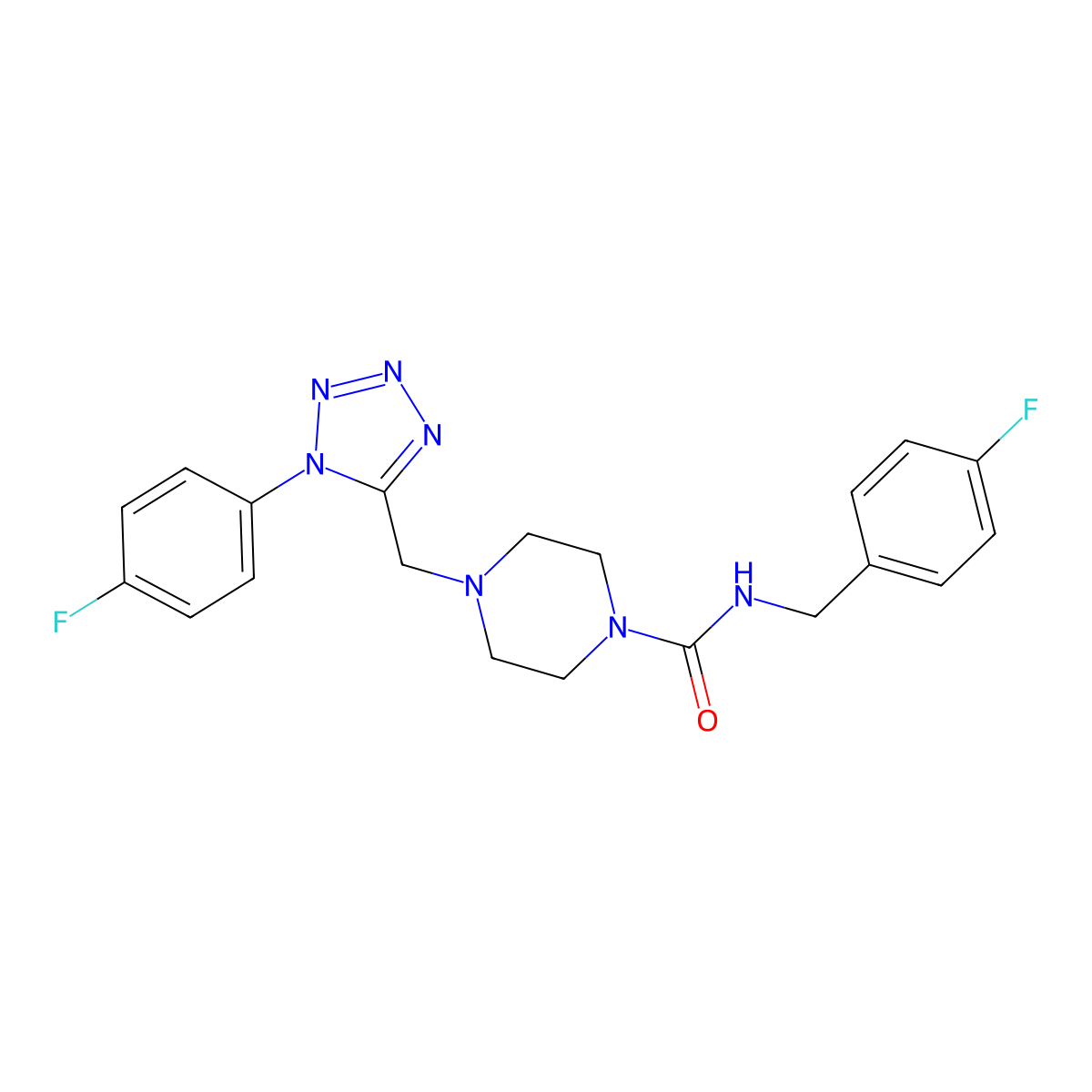 N-(4-fluorobenzyl)-4-((1-(4-fluorophenyl)-1H-tetrazol-5-yl)methyl)piperazine-1-carboxamide molecular structure, CAS 1040653-09-5