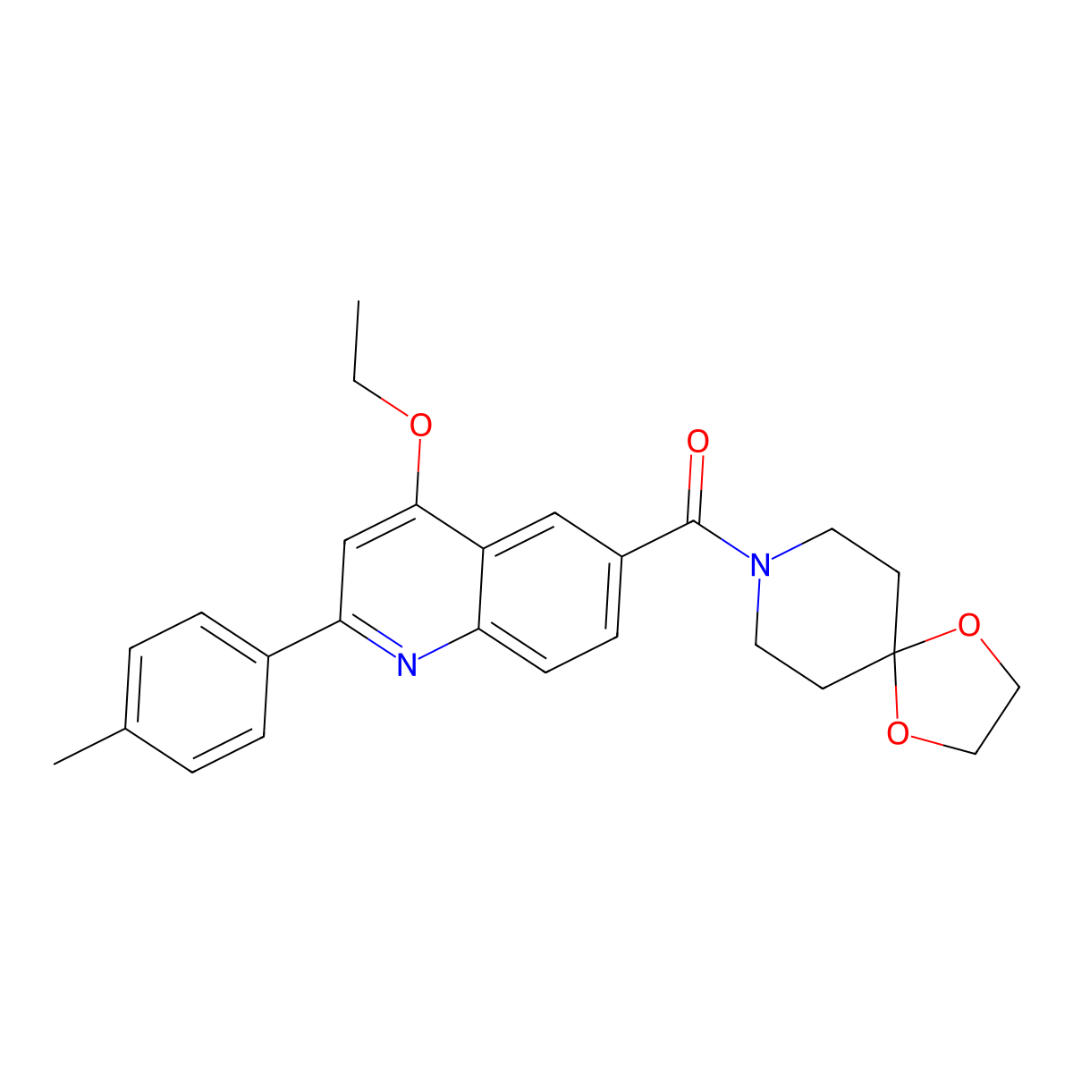 8-[4-Ethoxy-2-(4-methylphenyl)quinoline-6-carbonyl]-1,4-dioxa-8-azaspiro[4.5]decane molecular structure, CAS 1040653-11-9