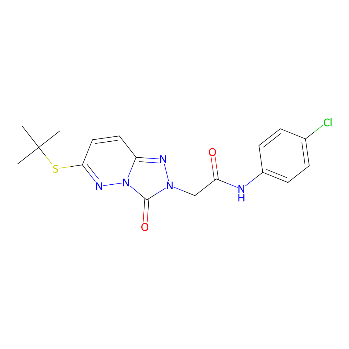 2-(6-(tert-butylthio)-3-oxo-[1,2,4]triazolo[4,3-b]pyridazin-2(3H)-yl)-N-(4-chlorophenyl)acetamide molecular structure, CAS 1040653-13-1