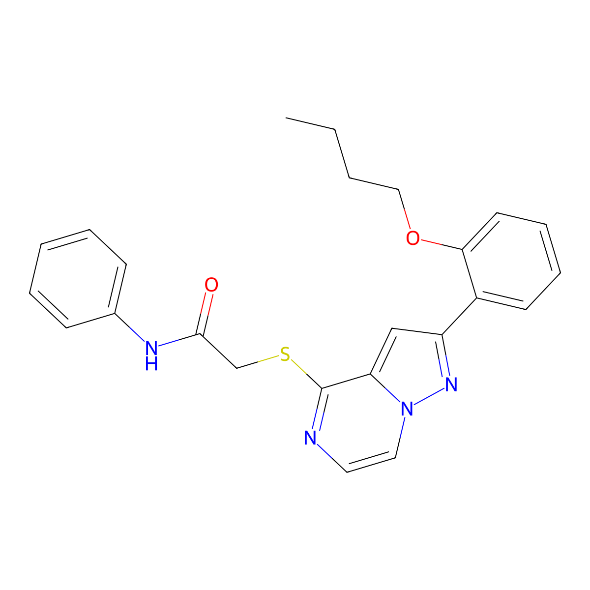 2-{[2-(2-butoxyphenyl)pyrazolo[1,5-a]pyrazin-4-yl]sulfanyl}-N-phenylacetamide molecular structure, CAS 1040653-15-3