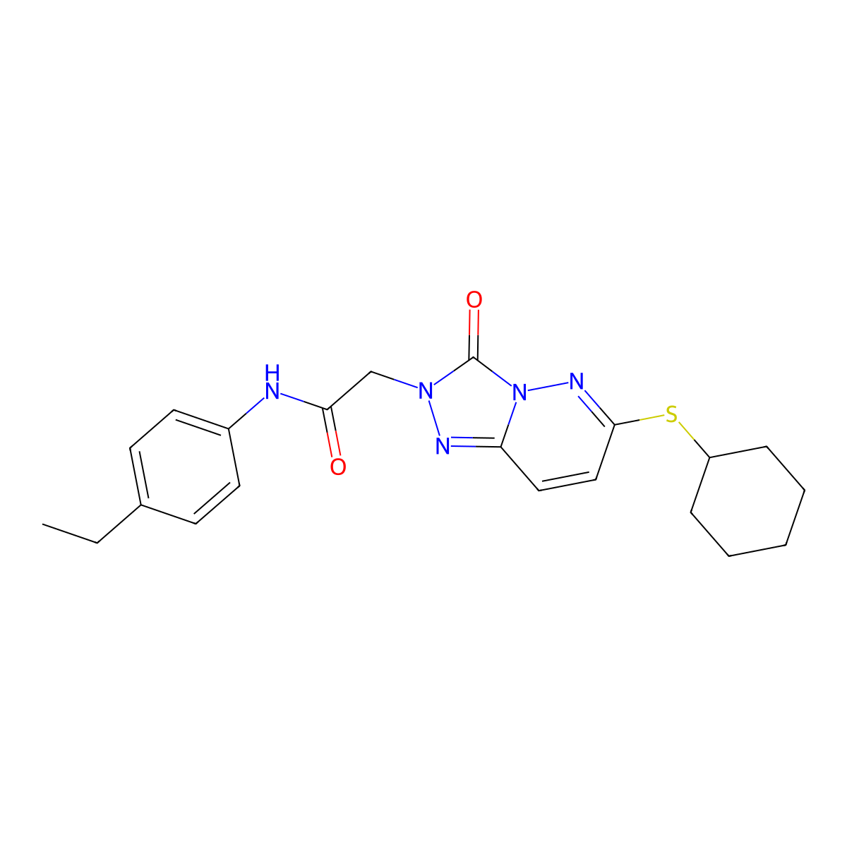 2-[6-(cyclohexylsulfanyl)-3-oxo-2H,3H-[1,2,4]triazolo[4,3-b]pyridazin-2-yl]-N-(4-ethylphenyl)acetamide molecular structure, CAS 1040653-16-4