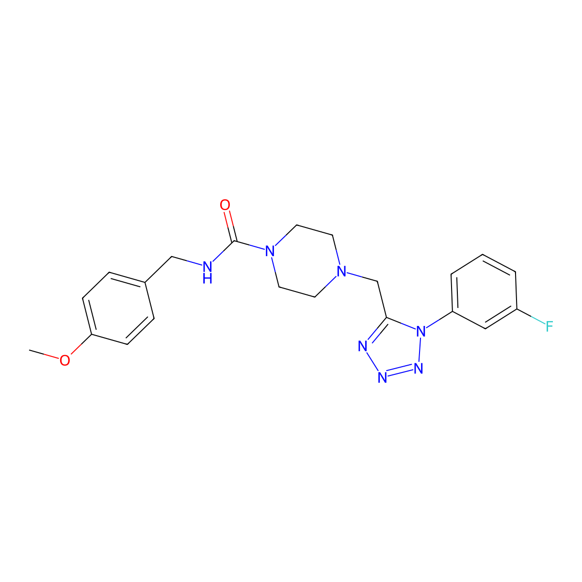 4-((1-(3-fluorophenyl)-1H-tetrazol-5-yl)methyl)-N-(4-methoxybenzyl)piperazine-1-carboxamide molecular structure, CAS 1040653-17-5