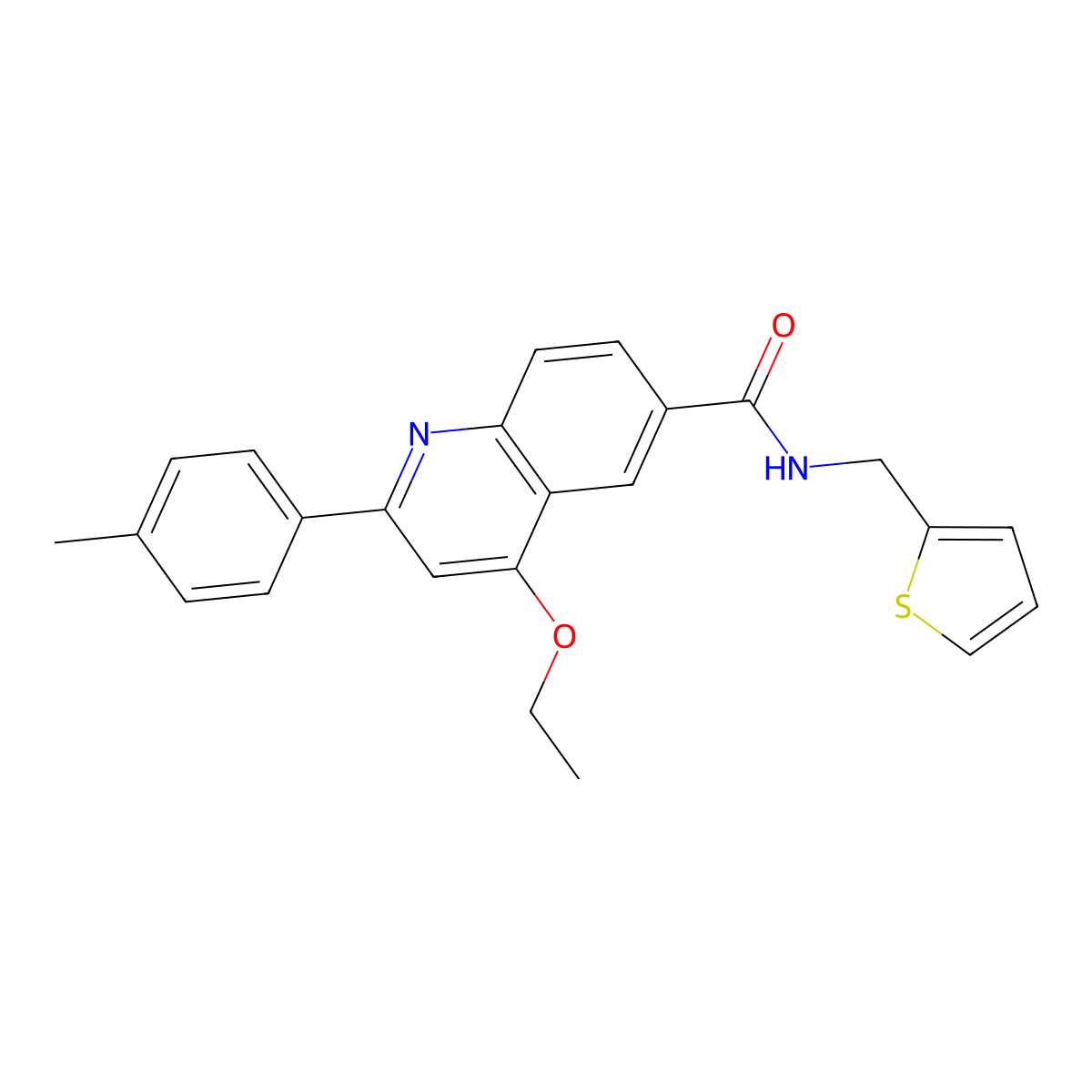 4-ethoxy-2-(4-methylphenyl)-N-[(thiophen-2-yl)methyl]quinoline-6-carboxamide molecular structure, CAS 1040653-19-7
