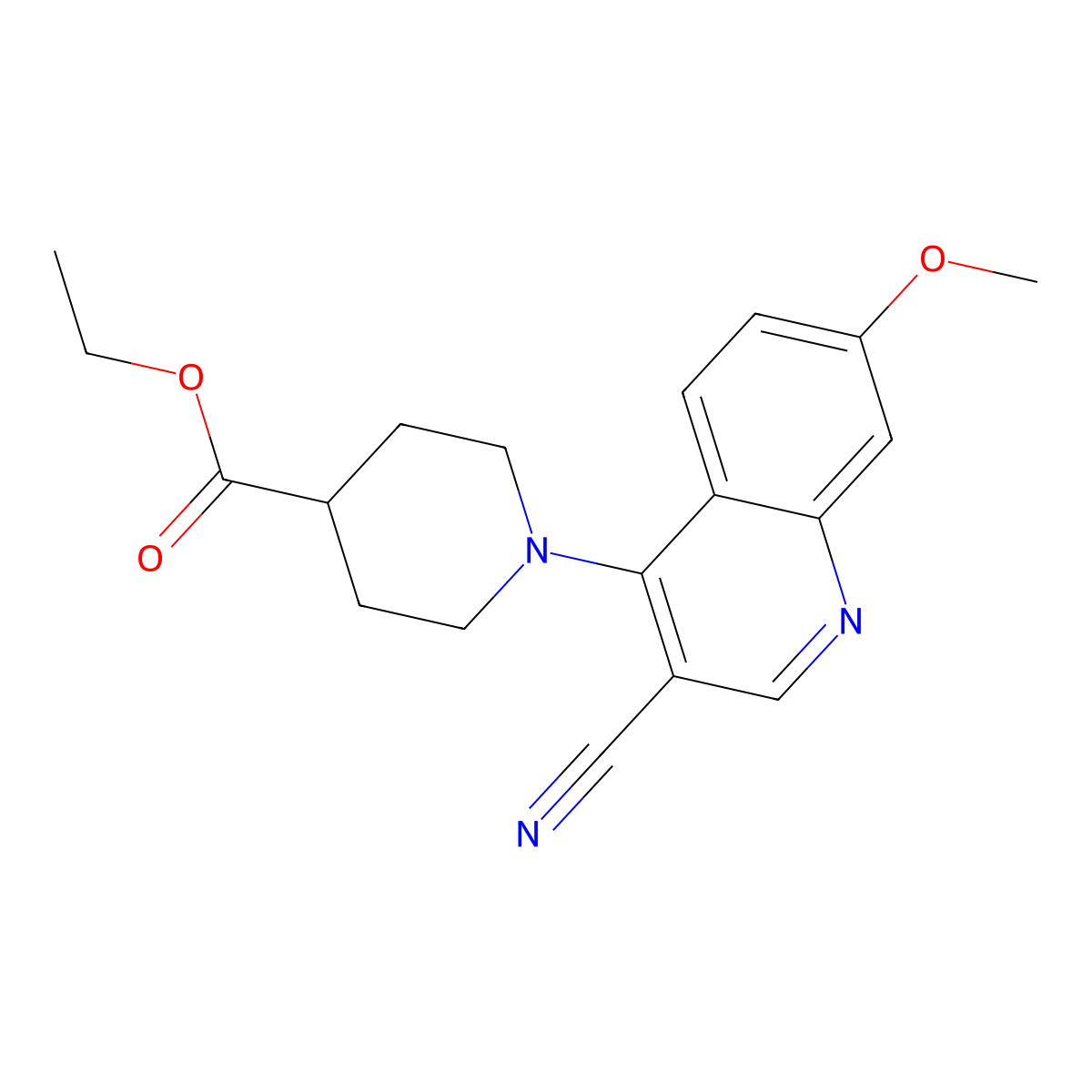 Ethyl 1-(3-cyano-7-methoxyquinolin-4-yl)piperidine-4-carboxylate molecular structure, CAS 1040653-20-0