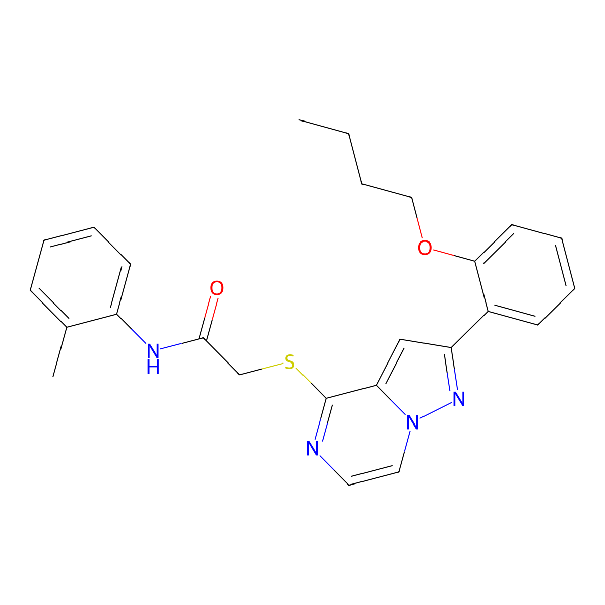 2-{[2-(2-butoxyphenyl)pyrazolo[1,5-a]pyrazin-4-yl]sulfanyl}-N-(2-methylphenyl)acetamide molecular structure, CAS 1040653-23-3
