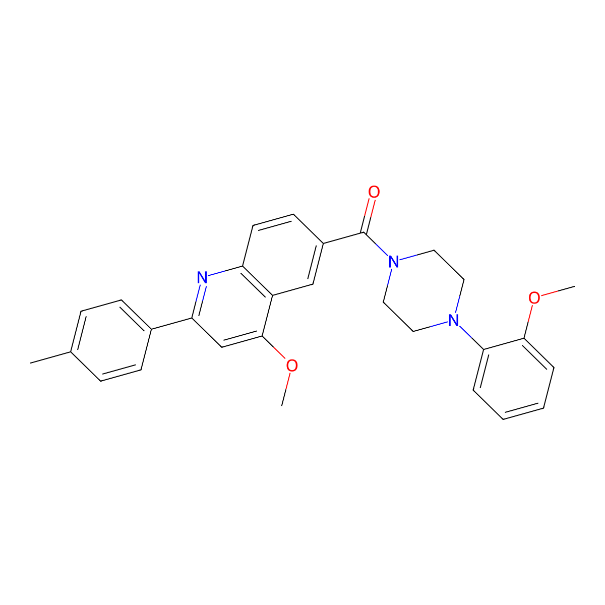 (4-Methoxy-2-(p-tolyl)quinolin-6-yl)(4-(2-methoxyphenyl)piperazin-1-yl)methanone molecular structure, CAS 1040653-27-7