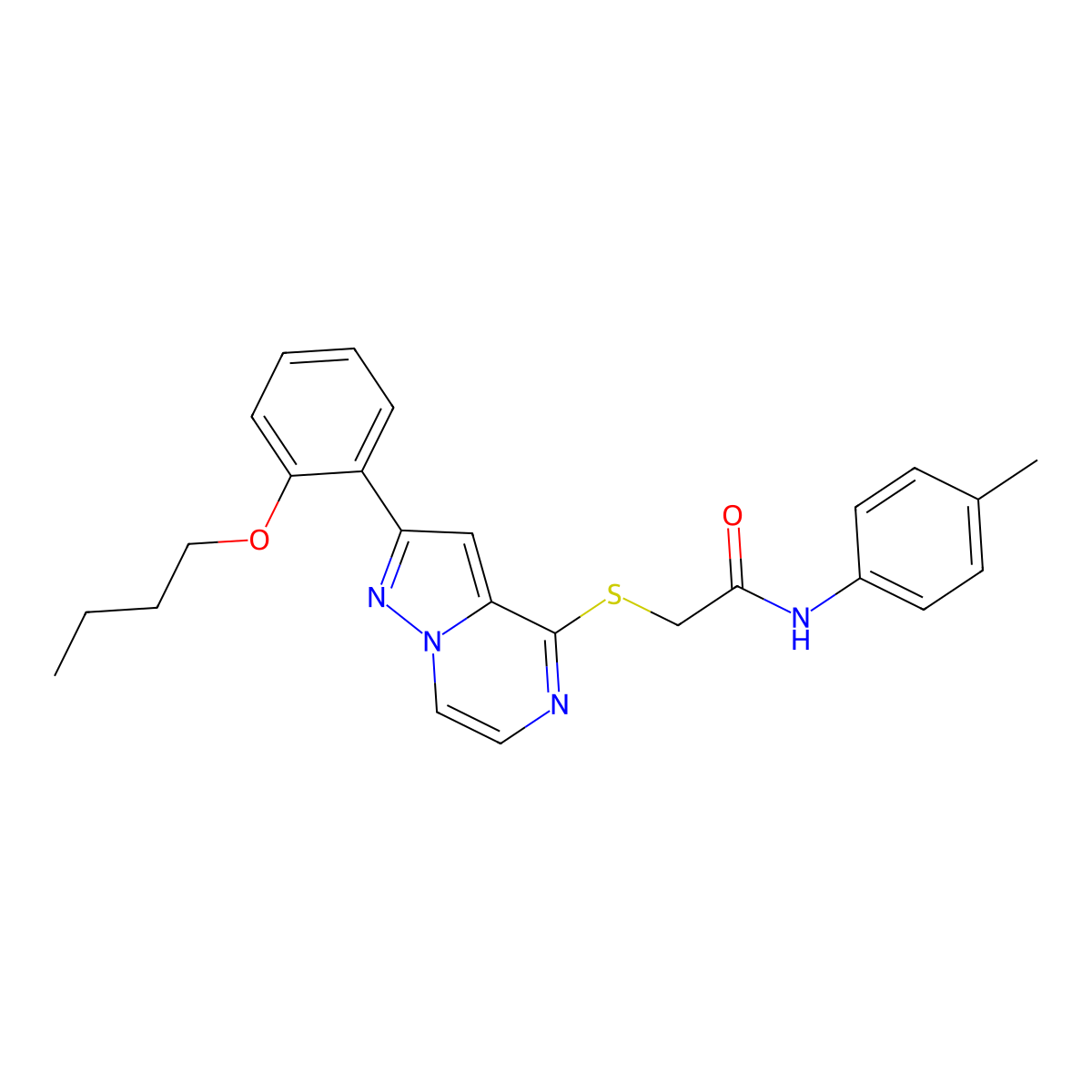 2-{[2-(2-butoxyphenyl)pyrazolo[1,5-a]pyrazin-4-yl]sulfanyl}-N-(4-methylphenyl)acetamide molecular structure, CAS 1040653-31-3