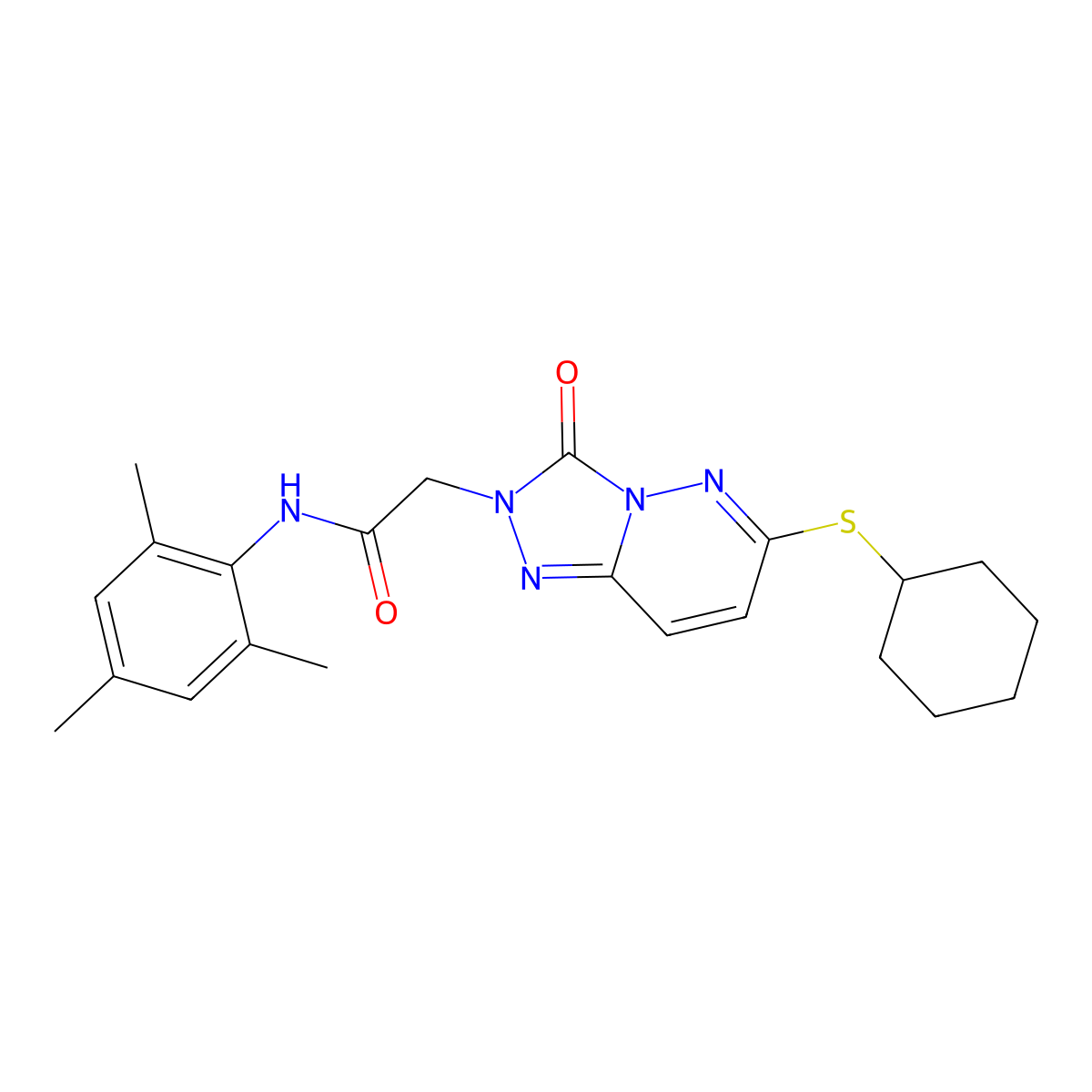 2-[6-(cyclohexylsulfanyl)-3-oxo-2H,3H-[1,2,4]triazolo[4,3-b]pyridazin-2-yl]-N-(2,4,6-trimethylphenyl)acetamide molecular structure, CAS 1040653-32-4