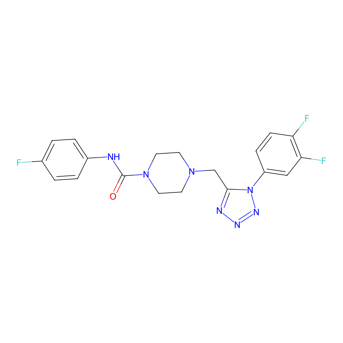 4-((1-(3,4-difluorophenyl)-1H-tetrazol-5-yl)methyl)-N-(4-fluorophenyl)piperazine-1-carboxamide molecular structure, CAS 1040653-33-5
