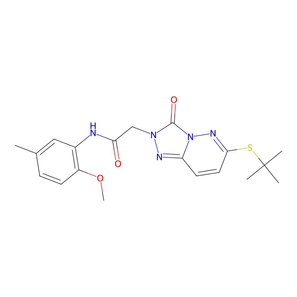 2-[6-(tert-butylsulfanyl)-3-oxo-2H,3H-[1,2,4]triazolo[4,3-b]pyridazin-2-yl]-N-(2-methoxy-5-methylphenyl)acetamide molecular structure, CAS 1040653-37-9