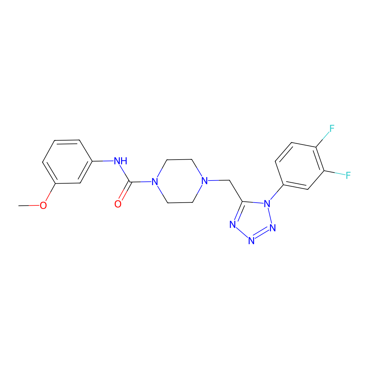 4-((1-(3,4-difluorophenyl)-1H-tetrazol-5-yl)methyl)-N-(3-methoxyphenyl)piperazine-1-carboxamide molecular structure, CAS 1040653-41-5