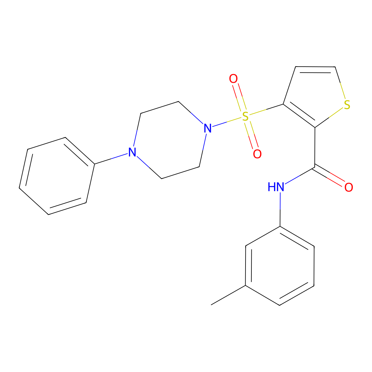 N-(3-methylphenyl)-3-[(4-phenylpiperazin-1-yl)sulfonyl]thiophene-2-carboxamide molecular structure, CAS 1040653-43-7