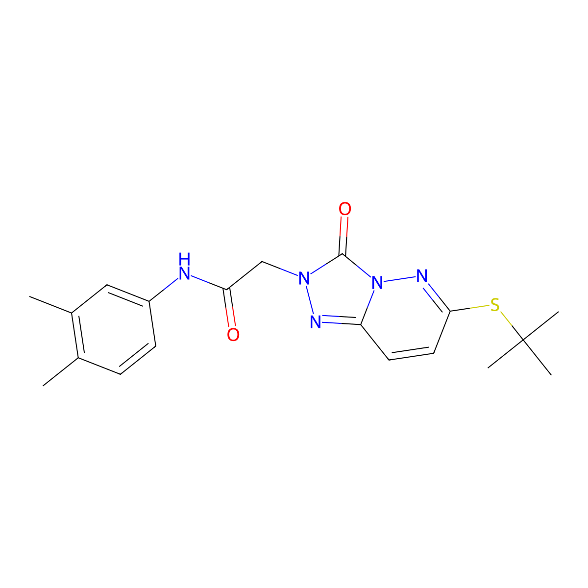 2-[6-(tert-butylsulfanyl)-3-oxo-2H,3H-[1,2,4]triazolo[4,3-b]pyridazin-2-yl]-N-(3,4-dimethylphenyl)acetamide molecular structure, CAS 1040653-45-9