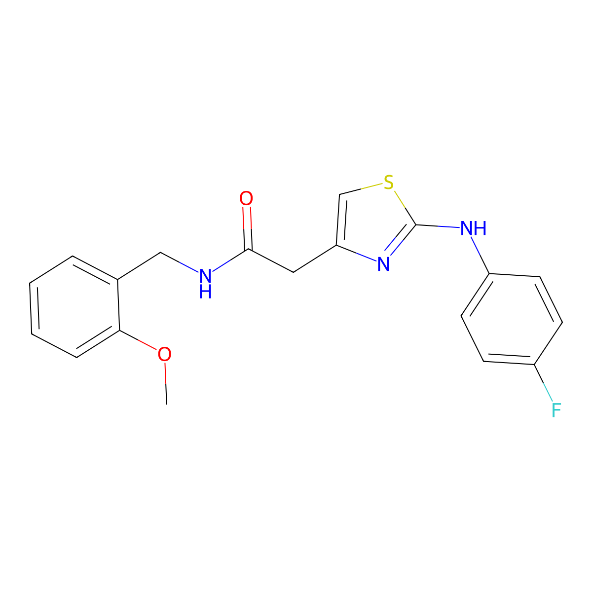 2-{2-[(4-fluorophenyl)amino]-1,3-thiazol-4-yl}-N-[(2-methoxyphenyl)methyl]acetamide molecular structure, CAS 1040653-46-0