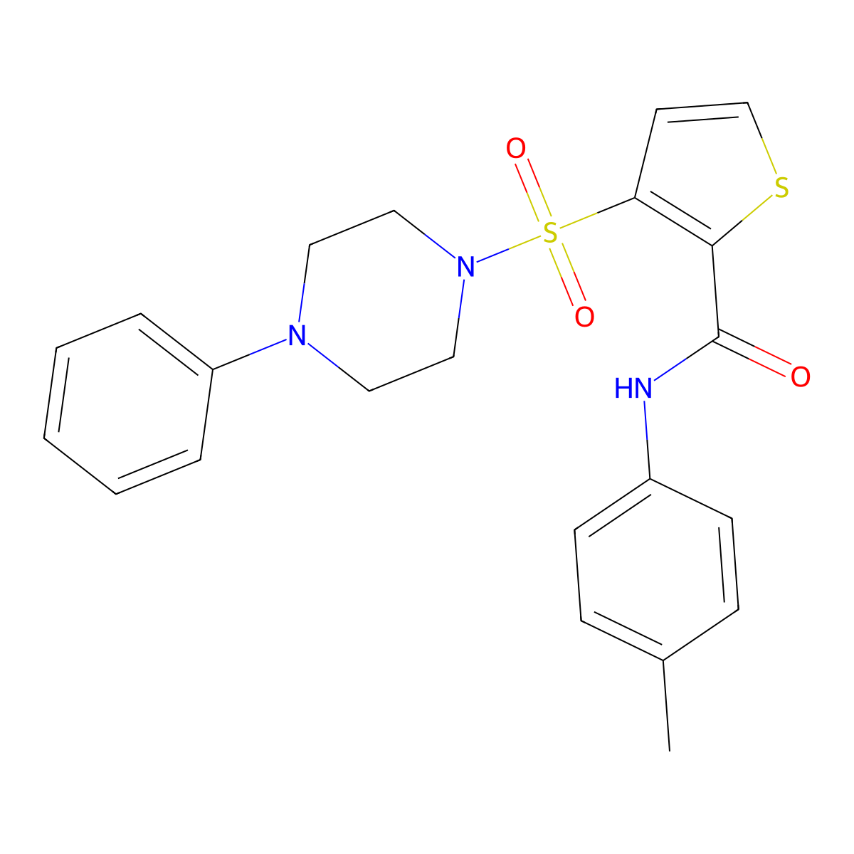 N-(4-methylphenyl)-3-[(4-phenylpiperazin-1-yl)sulfonyl]thiophene-2-carboxamide molecular structure, CAS 1040653-51-7