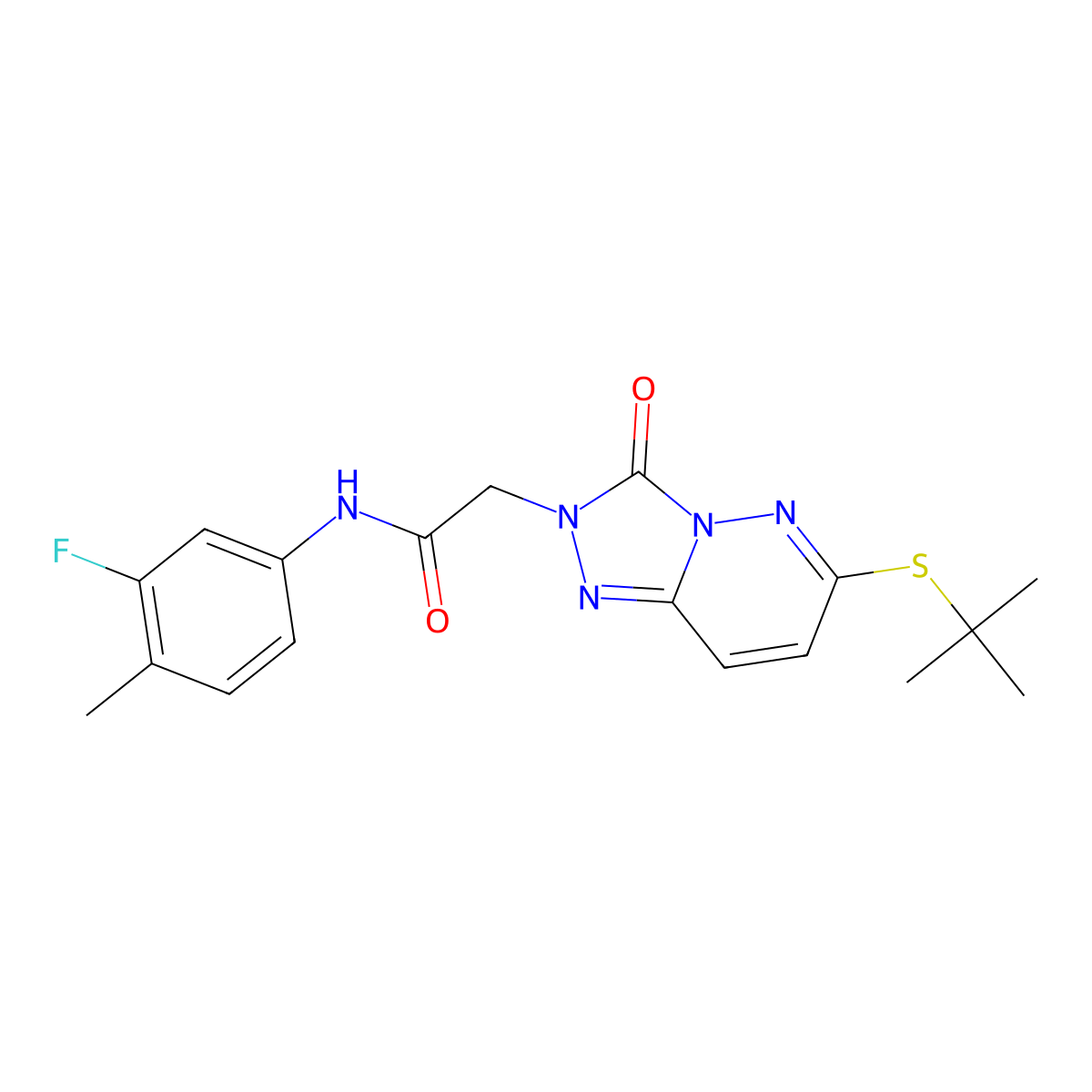 2-[6-(tert-butylthio)-3-oxo[1,2,4]triazolo[4,3-b]pyridazin-2(3H)-yl]-N-(3-fluoro-4-methylphenyl)acetamide molecular structure, CAS 1040653-53-9