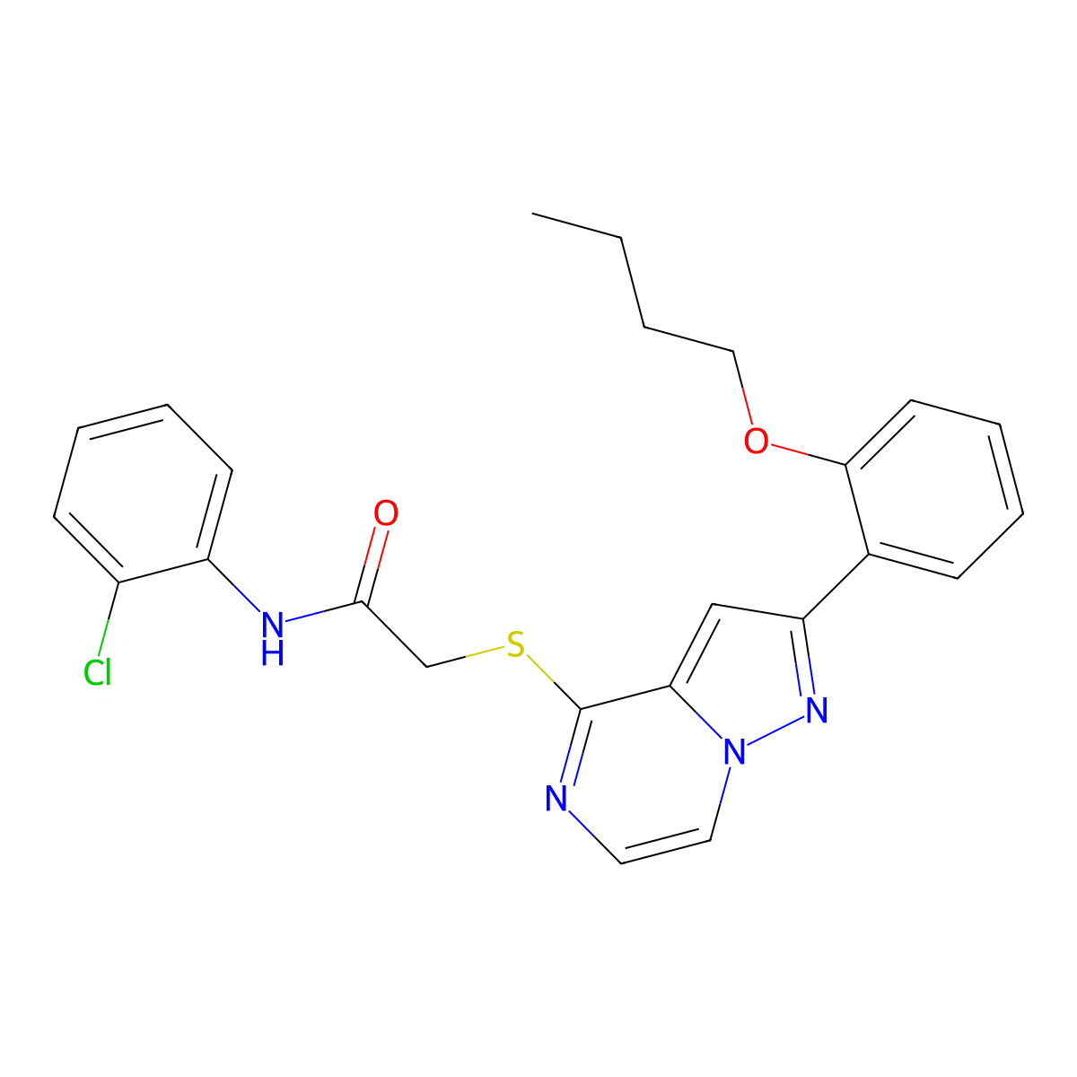 2-{[2-(2-butoxyphenyl)pyrazolo[1,5-a]pyrazin-4-yl]sulfanyl}-N-(2-chlorophenyl)acetamide molecular structure, CAS 1040653-63-1