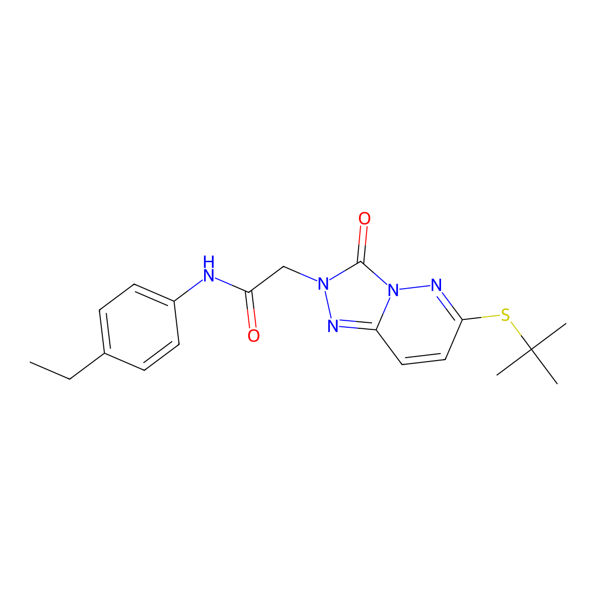 2-[6-(tert-butylsulfanyl)-3-oxo-2H,3H-[1,2,4]triazolo[4,3-b]pyridazin-2-yl]-N-(4-ethylphenyl)acetamide molecular structure, CAS 1040653-69-7