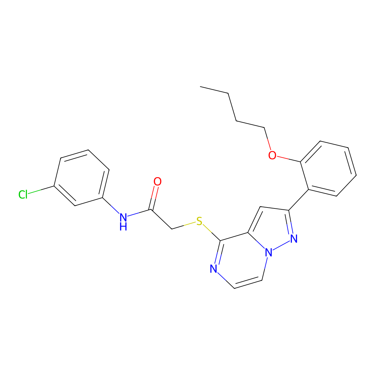 2-{[2-(2-butoxyphenyl)pyrazolo[1,5-a]pyrazin-4-yl]sulfanyl}-N-(3-chlorophenyl)acetamide molecular structure, CAS 1040653-71-1