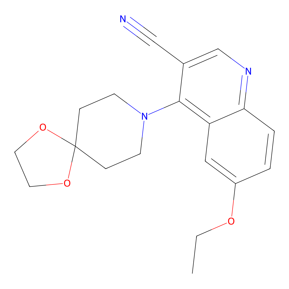 6-Ethoxy-4-(1,4-dioxa-8-azaspiro[4.5]decan-8-yl)quinoline-3-carbonitrile molecular structure, CAS 1040653-76-6