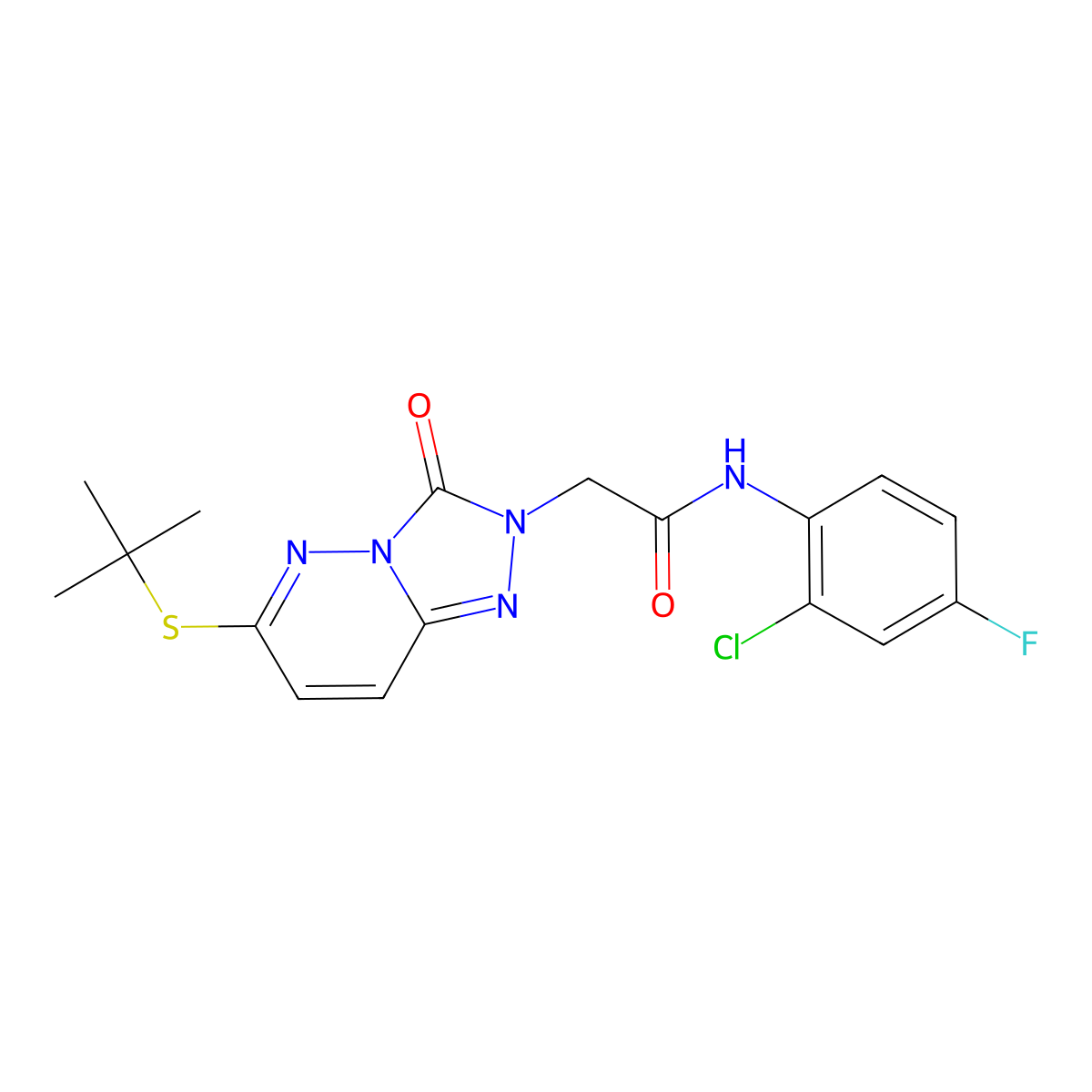 2-[6-(tert-butylthio)-3-oxo[1,2,4]triazolo[4,3-b]pyridazin-2(3H)-yl]-N-(2-chloro-4-fluorophenyl)acetamide molecular structure, CAS 1040653-77-7