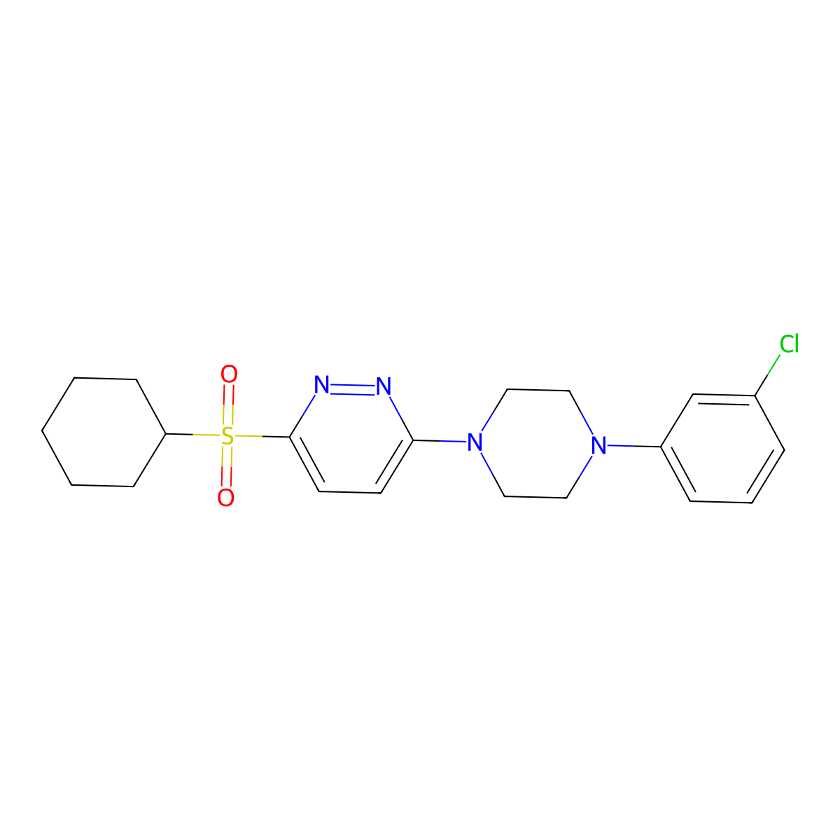3-(4-(3-Chlorophenyl)piperazin-1-yl)-6-(cyclohexylsulfonyl)pyridazine molecular structure, CAS 1040653-80-2