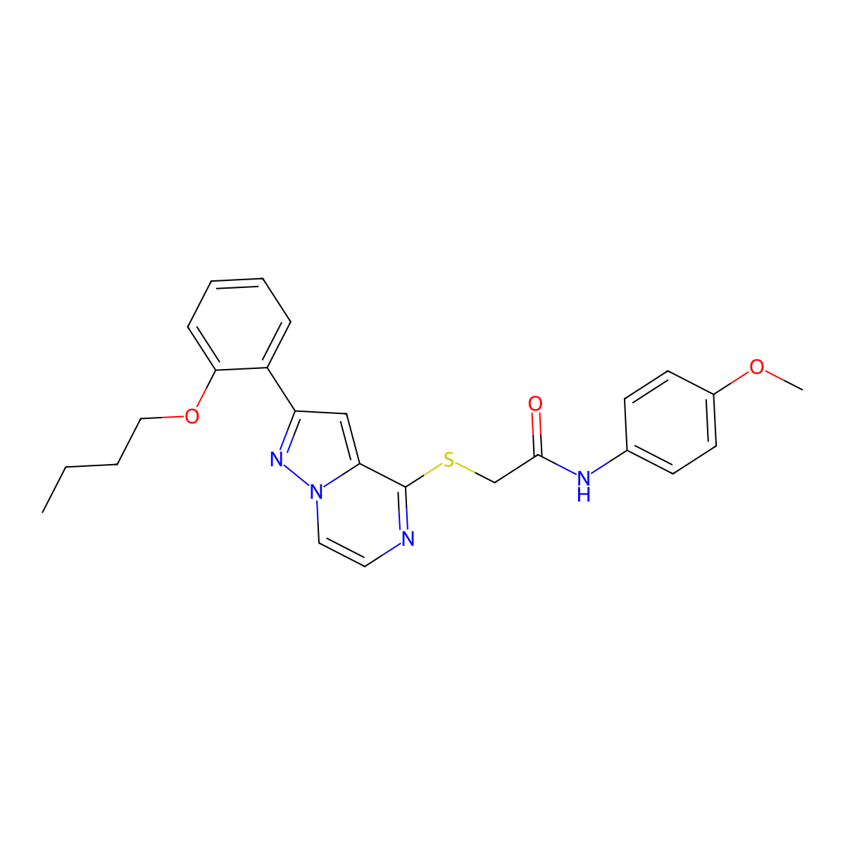2-{[2-(2-butoxyphenyl)pyrazolo[1,5-a]pyrazin-4-yl]sulfanyl}-N-(4-methoxyphenyl)acetamide molecular structure, CAS 1040653-87-9