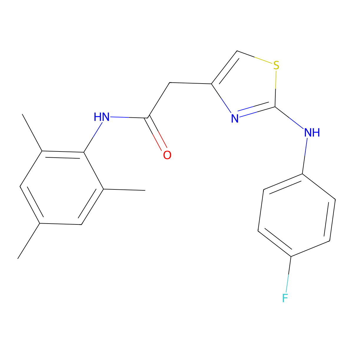 2-{2-[(4-fluorophenyl)amino]-1,3-thiazol-4-yl}-N-(2,4,6-trimethylphenyl)acetamide molecular structure, CAS 1040653-94-8
